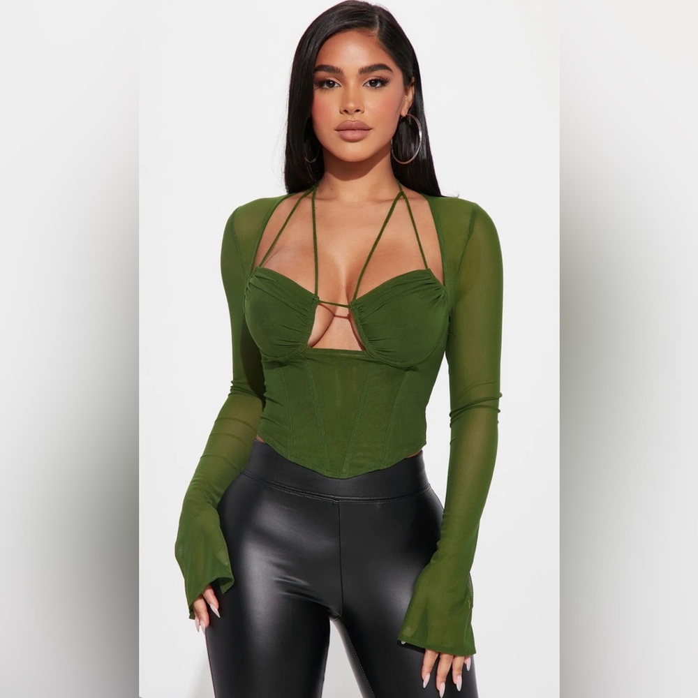Mesh Corset Top - Olive